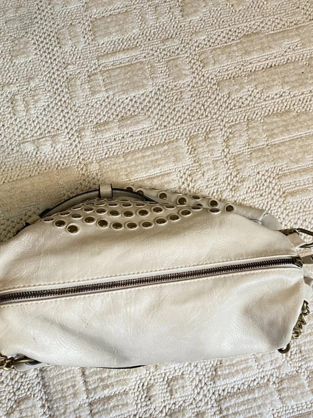 Ivory Studded Hobo Shoulder Bag – Gold Hardware